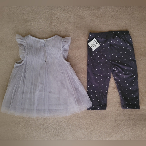 First Impressions grey flutter sheer top & grey polka-dot pants size 3-6 Month - Picture 2 of 5